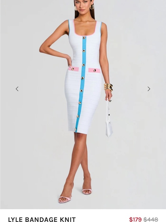 Retrofete Dresses & Skirts - Retrofete White Bandage Knit Dress with Blue Trim and Pink Pocket Accents